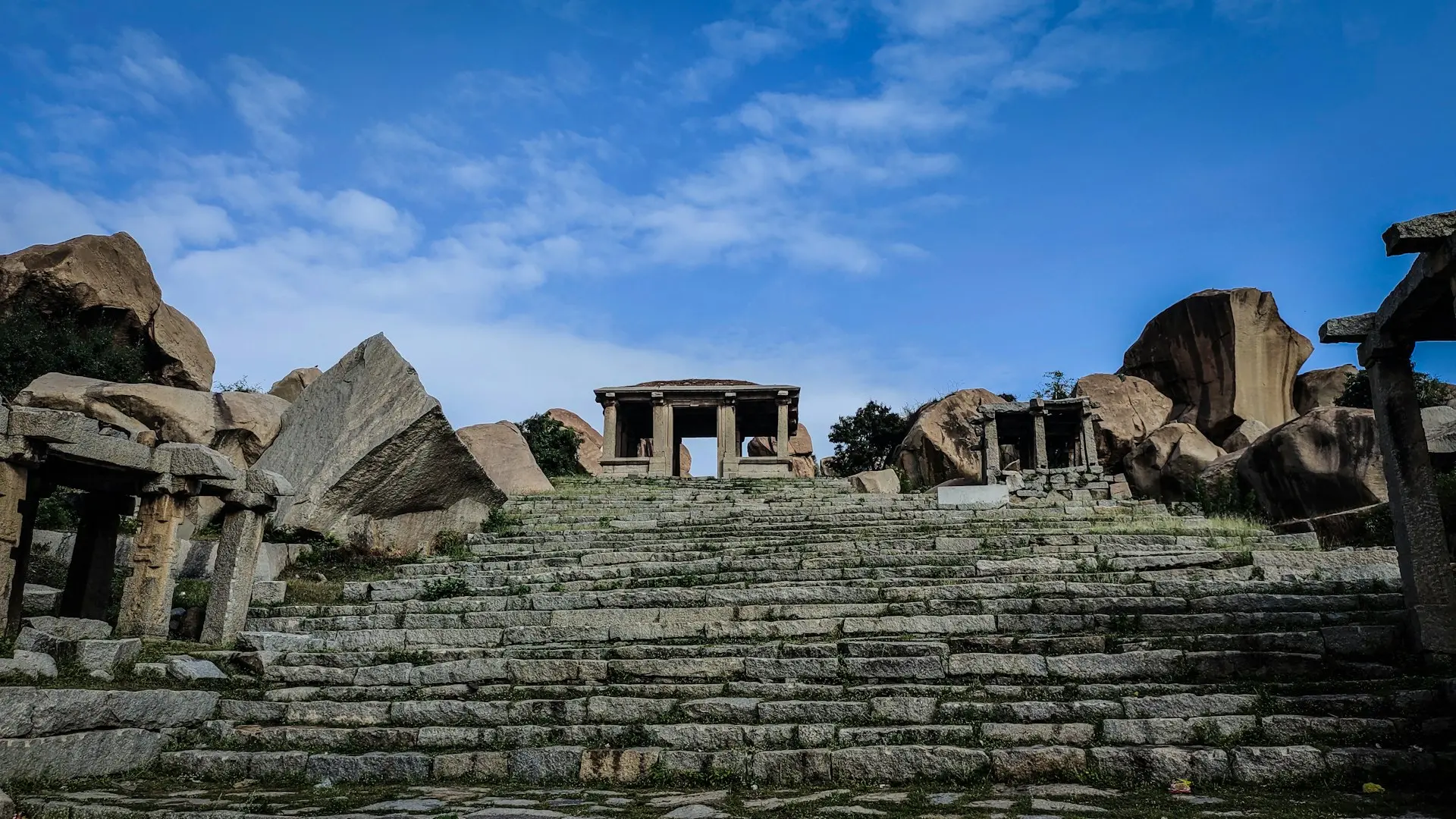 a set of stone steps leading up to a building